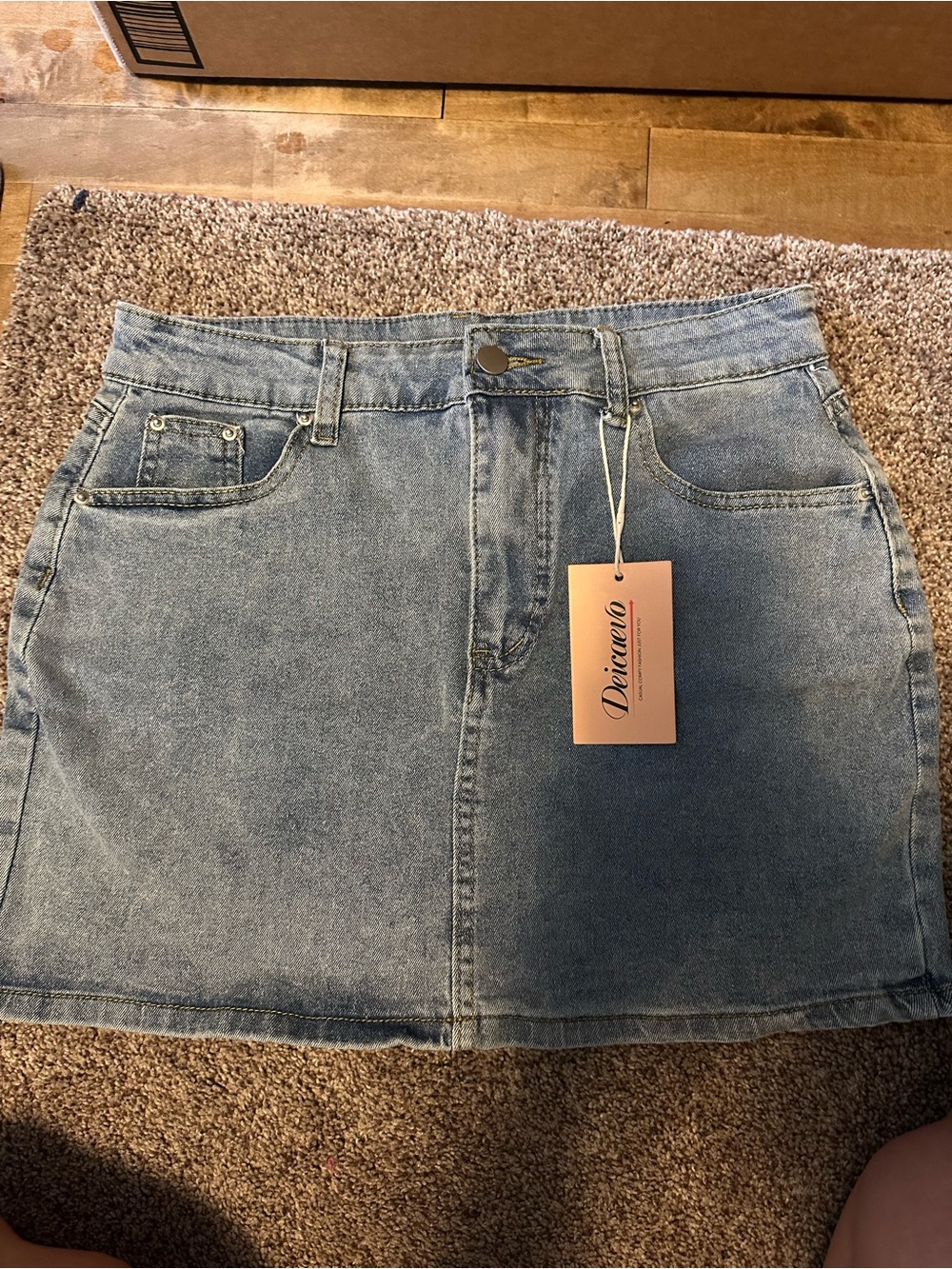 Denim Mini Skirt with Tag - Light Blue